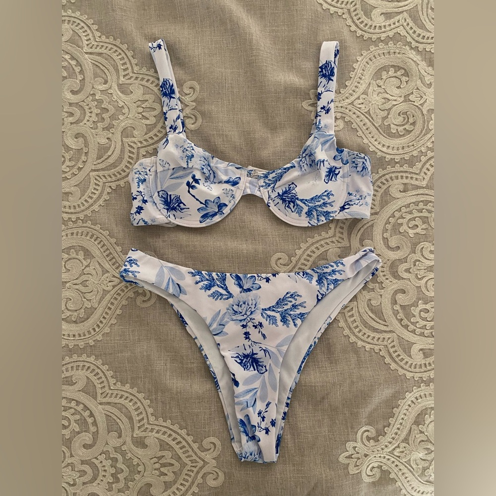 Shein swimsuit, china plate print in blue and white, in a women’s size small